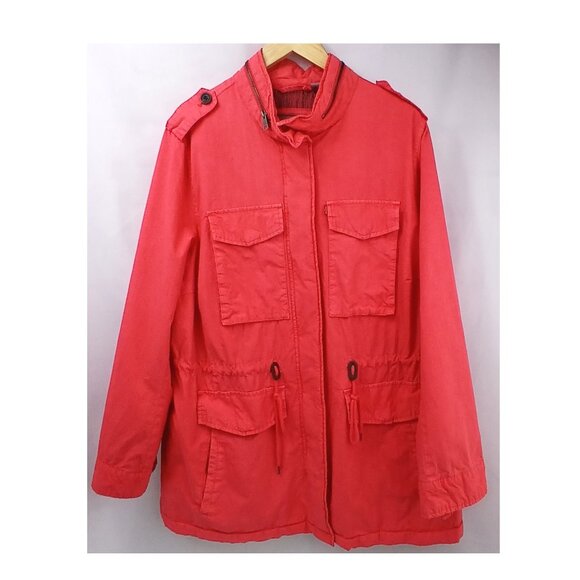 Levi's Coral Bright Orange Utility Rain Jacket for Women Like New - Picture 4 of 11
